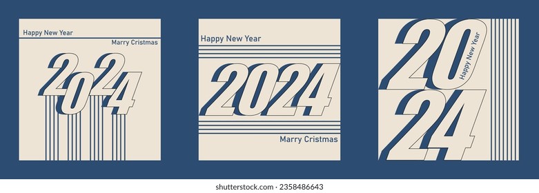 2024 typography design concept. New year 2024 cover design in retro style and vintage colors for banners, posters and greetings.
