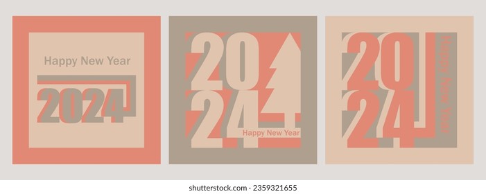 2024 typography design concept. New year 2024 cover design in retro style and vintage colors for banners, posters and greetings.