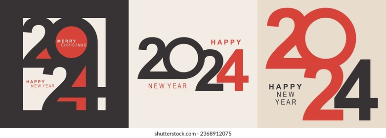 2024 typography design concept.Happy new year 2024 cover design with stylish and nice colors for banners, posters and greetings.