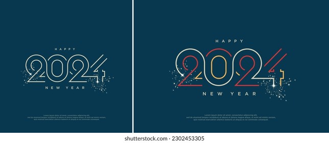 2024 typography logo design concept with spark fireworks. happy new year 2024 logo design.