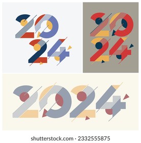 2024 Design des typografischen Logos. Set of Happy neues Jahr 2024 Logo Design. Premium Trend Vektorhintergrund für Happy New Year Symbole Dekoration 2024 Feier. Vektorweihnachtselement.