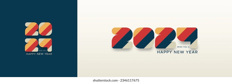 2024 typography logo design concept. Happy new year 2024 logo design with modern retro colour