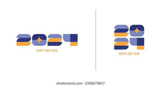 2024 typography logo design concept. Happy new year 2024 logo design