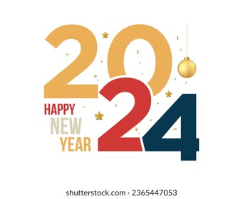 2024 typography logo design concept. Happy new year 2024 logo design Happy new year 2024 design with unique colorful numbers