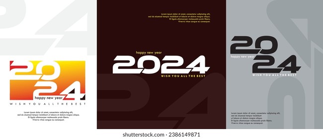Concepto de diseño del logotipo de tipografía 2024. Feliz diseño del logo del año nuevo 2024. Diseño de ilustración vectorial para el saludo de Año Nuevo, celebración, pancartas, afiches, calendario