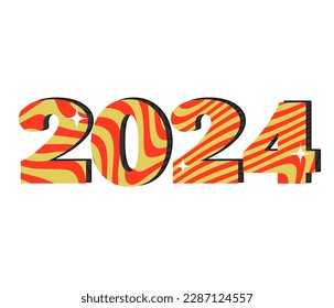 2024 typography logo design concept.wavy retro style Happy new year 2024 logo design