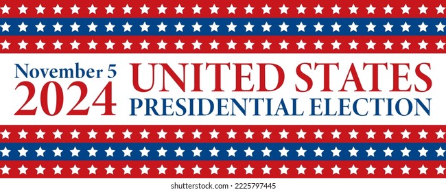 Banner de las elecciones presidenciales de los Estados Unidos de América 2024. Cartel electoral Vota 2024 con Estrellas Patrióticas. 5 de noviembre. EPS vectorial 10