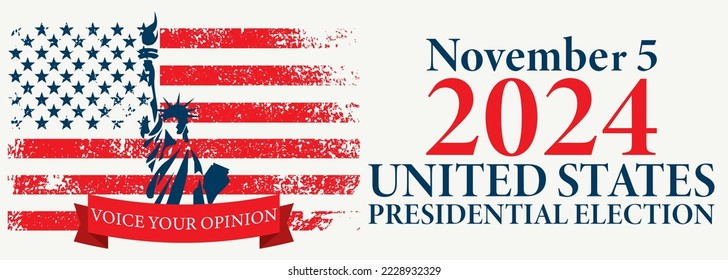 2024 United States of America Presidential Election banner. Election banner Vote 2024 with Patriotic Stars. November 5. Vector EPS 10
