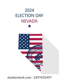 2024 United States of America Presidential Election Nevada vector template.  USA flag, vote stamp and Nevada silhouette