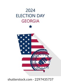 2024 United States of America Presidential Election Georgia vector template.  USA flag, vote stamp and Georgia silhouette