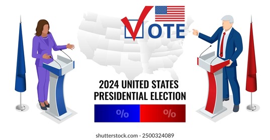 2024 United States of America Presidential Election banner. 2024 United States of America Presidential Election banner. Voting on 2024 presidential Election. Republicans, democrats