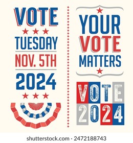 2024 United States Election   motivational phrases to encourage voting in the November 2024 election. Saving Democracy, for web banners, cards, posters, stickers, social media