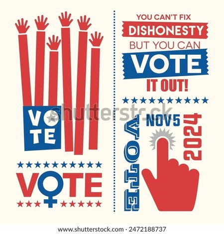 2024 United States Election   motivational phrases to encourage voting in the November 2024 election. Saving Democracy, for web banners, cards, posters, stickers, social media