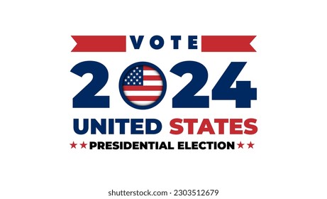 Wahlen 2024 in den Vereinigten Staaten. US-Debatte über die Präsidentschaftswahl 2024. Wahlposter. Wählen Sie 2024 in den USA, Banner-Design. Wahlkampf