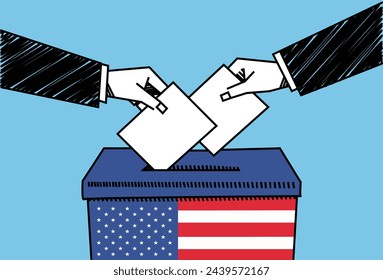 2024 United States presidential election voting illustration with American voters casting their ballots, highlighting civic engagement and democracy