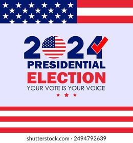 concepto de elección presidencial estadounidense de 2024. Fondo de las elecciones presidenciales de USA 2024 con diseño de colores de la bandera estadounidense. Anuncio del evento electoral, tarjeta, afiche, Plantilla, comunicación de votación, antecedentes. 