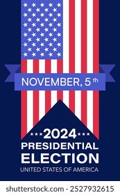 Cartaz da eleição presidencial dos EUA de 2024 com ilustração vetorial de design de bandeira americana e data