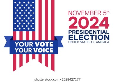 Afiche de las elecciones presidenciales de Estados Unidos de 2024 con la cinta de la bandera estadounidense y su mensaje de voz Vote Your