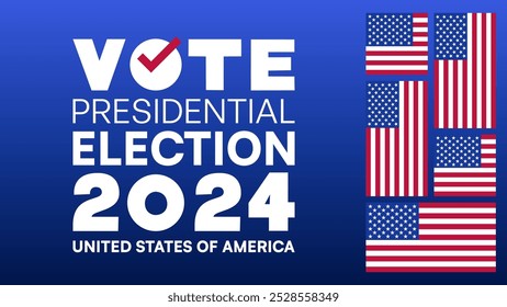 Afiche de las elecciones presidenciales de Estados Unidos de 2024 con múltiples banderas estadounidenses