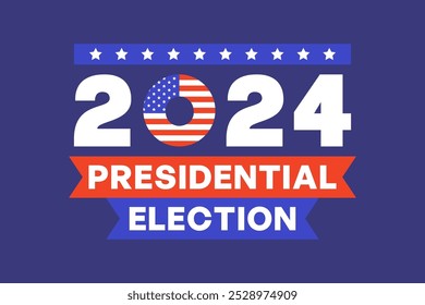 Afiche de las elecciones presidenciales de Estados Unidos de 2024 con estrellas y Ilustración vectorial de la bandera estadounidense