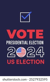 Afiche de la votación de las elecciones presidenciales de 2024 en Estados Unidos con el icono de marca de verificación y el diseño de la bandera estadounidense