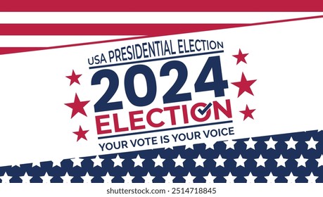 2024 USA presidential election campaign awareness banner. Awareness poster for the USA people with this quote: "Your vote is your voice."