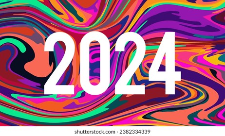 2024 vector banner background design in psychedelic swirl colorful effect