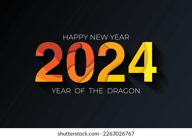 2024 vector orange and yellow paper cut on dark background. 2024 vector concept. Festive numbers design. Year of the rabbit. Lettering 2024 vector concept EPS 10