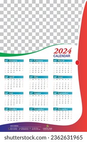 2024 vector wall calendar design print template
