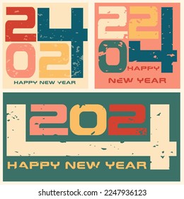 2024 vintage mode .vintage happy new year 2024. Design template Celebration typography poster, banner or greeting card for Happy new year. Vector Illustration 2024 number. 2024 logo text design. 