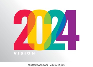 2024 Vision Composition Concept with Spectrum Style Narrow Overlapping Numerals Logo and Bold Lettering - Rainbow Multicolor on Light Background - Vector Mixed Graphic Design