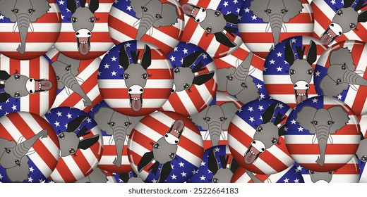 2024 vote campaign background template design. 2024 presidential election in USA button pattern. Vector illustration.