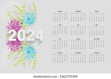  2024 wall calendar blue template a full page design vector