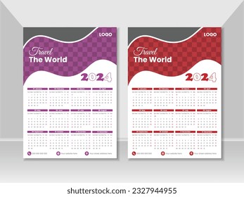 2024 Wall Calendar Design, Wall Calender Design Template 2024, Simple, Clean, Wall Calender 2024, 2024 One Page Wall calendar Design Template
