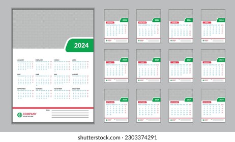 2024 Wall Calendar Design Template 11.69 in x 16.54 in with 0.25 in Bleed