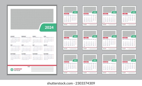 2024 Wall Calendar Design Template 11.69 in x 16.54 in with 0.25 in Bleed