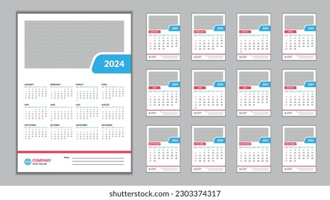 2024 Wall Calendar Design Template 11.69 in x 16.54 in with 0.25 in Bleed