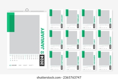 2024 wall calendar design template, modern print ready calendar layout template design