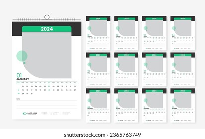 2024 wall calendar design template, modern print ready calendar layout template design