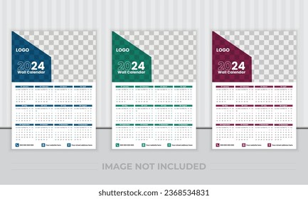 2024 Wall Calendar Design, Wall Calendar Design Template 2024, Simple, Clean, Wall Calendar 2024, All In One.