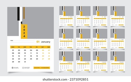 plantilla de diseño de calendario de pared de 2024