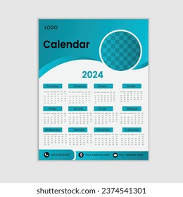 2024 wall calendar design template, modern 12 month calendar design template