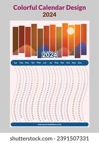 2024 Wall Calendar Design Template, Business Calendar illustration vector. Colorful.