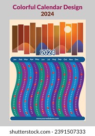 2024 Wall Calendar Design Template, Business Calendar illustration vector. Colorful.
