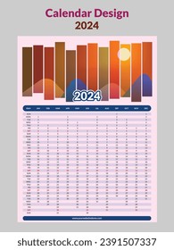 2024 Wall Calendar Design Template, Business Calendar illustration vector. Colorful.