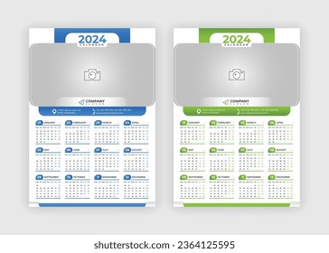 2024 Wall Calendar Modern Simple Design Corporate Business Annual Planner Template Set, La Semana Comienza El Lunes.