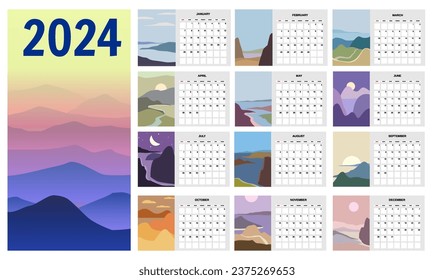 2024 Planner Wall Calendar conjunto de 12 paisajes naturales abstractos minimalistas