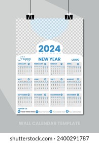 2024 wall calendar template a full page design vector.