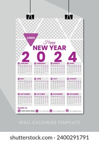 2024 wall calendar template a full page design vector.