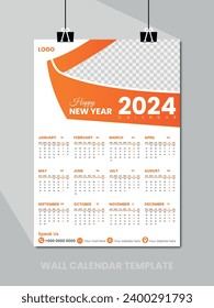 Plantilla de calendario de pared 2024 un vector de diseño de página completa.